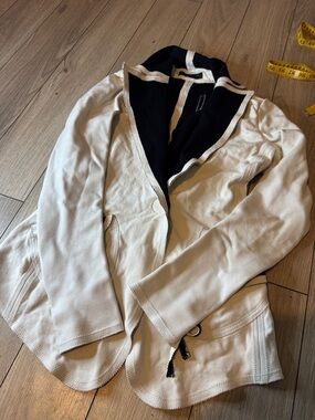 Marie Saint Pierre Cream Jacket with Black Trim - Casual Open Front Coat